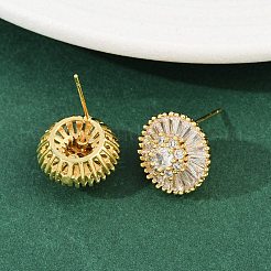 Brass Micro Pave Clear Cubic Zirconia Stud Earrings&nbsp;EJEW-K312-05G
