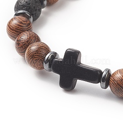 Gemstone & Natural Wood Beaded Stretch Bracelet for Men Women&nbsp;BJEW-JB09292
