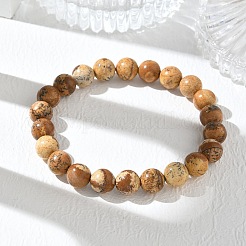 Natural Picture Jasper Round Beaded Stretch Bracelets&nbsp;GG-CBA12F1-02A-05
