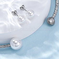 Round Plastic Imitation Pearl Stud Earrings & Cubic Zirconia Rhinestone Cuff Choker Necklaces Sets&nbsp;SJEW-U003-07P