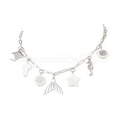 3Pcs 3 Styles Alloy Fish Tail Octopus & Natural White Shell Pendant Brass Paperclip Chain Necklaces for Women&nbsp;NJEW-JN05406