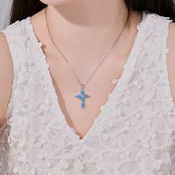 Cross Rhodium Plated 925 Sterling Silver Pendant Necklaces&nbsp;NJEW-P292-03P