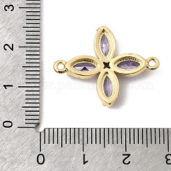 Brass Pave Cubic Zirconia 4-Petal Flower Connector Charms&nbsp;X-KK-A296-46A-G