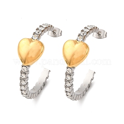 304 Stainless Steel Rhinestone Heart Stud Earrings&nbsp;EJEW-R027-01GP