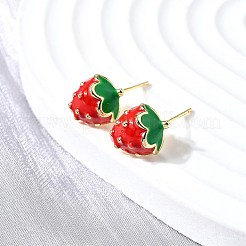 Strawberry Brass Stud Earrings&nbsp;EJEW-V011-04G
