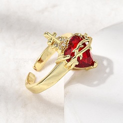 Brass Micro Pave Cubic Zirconia Open Cuff Rings&nbsp;RJEW-P178-02A-G