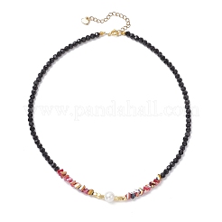 Shell Pearl & Faceted Round Black Glass Beaded Necklaces&nbsp;NJEW-JN05455