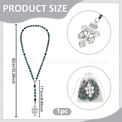 Dyed Natural Cadet Blue Tiger Eye & Synthetic Non-Magnetic Hematite & Lava Rock Round Rosary Bead Necklaces&nbsp;HJEW-DC00192
