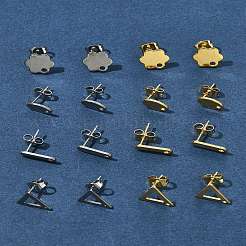 16Pcs 8 Styles 201 Stainless Steel Stud Earring Findings with Hole&nbsp;EJEW-FS0001-21