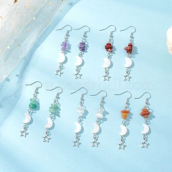 Brass Moon with Star Dangle Earrings&nbsp;EJEW-JE06675