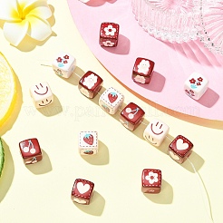 14Pcs 7 Styles Opaque Printed Acrylic Beads&nbsp;MACR-YW0004-13