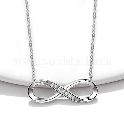 8-Shaped Rhodium Plated 925 Sterling Silver Cubic Zirconia Pendant Necklaces for Women&nbsp;NJEW-BB72241