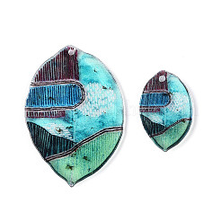 2Pcs Transparent Epoxy Resin Leaf Pendants&nbsp;RESI-T057-97