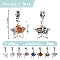 36Pcs 9 Colors Tibetan Style Alloy & Brass & Gemstone Chip European Dangle Charms&nbsp;PALLOY-FH00146
