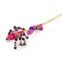 Halloween Theme Spider & Skull Dyed Synthetic Turquoise & Glass Seed Beads Pendant Decorations&nbsp;HJEW-MZ00282-01