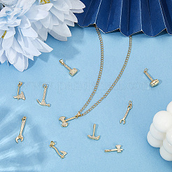 12Pcs 12 Styles Rack Plating Brass Micro Pave Clear Cubic Zirconia Tool Pendants&nbsp;KK-BBC0021-90
