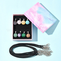 DIY Natural & Synthetic Gemstone Round Pendant & Waxed Cord Pendant Necklace Making Kits&nbsp;DIY-FS0008-47