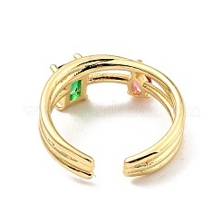 Cubic Zirconia Rectangle Teardrop Open Cuff Ring&nbsp;X-RJEW-E046-08G