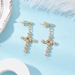 3 Pairs 3 Colors Brass Beaded Cross Dangle Stud Earrings&nbsp;EJEW-JE06479