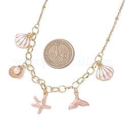 Ocean Alloy Enamel Whale Tail Shell Shape Starfish Pendant Brass Cable Chain and 304 Stainless Steel Satellite Chain Bib Necklaces for Women&nbsp;NJEW-JN05815-02