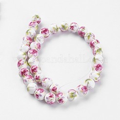 Handmade Flower Printed Porcelain Ceramic Beads Strands&nbsp;PORC-J006-A06