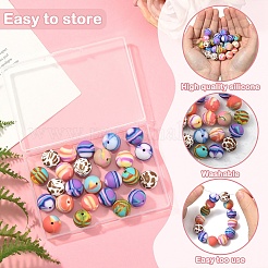 24Pcs 6 Styles Printed Round Silicone Focal Beads&nbsp;SIL-YW0001-76A