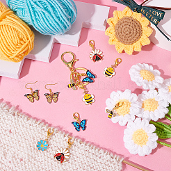 Alloy Enamel Bee & Flower & Ladybird & Butterfly Charm Locking Stitch Markers&nbsp;HJEW-PH01726