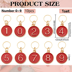 10Pcs Alloy Enamel Number 0~9 Pendant Locking Stitch Markers&nbsp;JEWB-BC00002