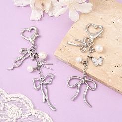 Bowknot Alloy & ABS Plastic Imitation Pearl Pendant Decoration&nbsp;HJEW-YW00092-01