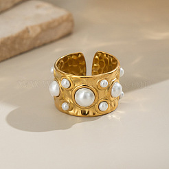 304 Stainless Steel with Imitation Pearls Open Cuff Rings for Women&nbsp;WF0068