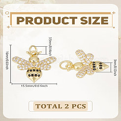 2Pcs Brass Micro Pave Grade AAA Cubic Zirconia Charms&nbsp;ZIRC-LP0001-41