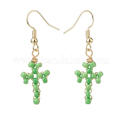 Glass Seed Braided Cross Dangle Earrings&nbsp;EJEW-JE05042