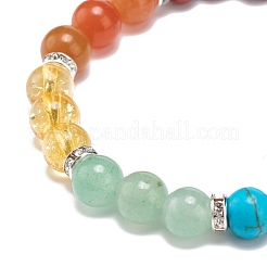Natural & Synthetic Mixed Stone & Alloy Round Beaded Stretch Bracelet&nbsp;BJEW-JB08572