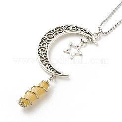 Natural Topaz Jade Bullet with Alloy Moon and Star Pendant Necklace&nbsp;NJEW-JN03912-04
