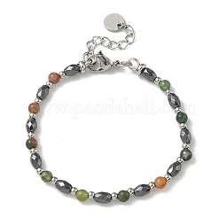 Natural Indian Agate & Non-magnetic Synthetic Hematite Beaded Bracelets for Women&nbsp;BJEW-Z148-01P-01