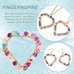 5Pcs Heart Natural Faceted Agate Pendants&nbsp;FIND-FG0001-56