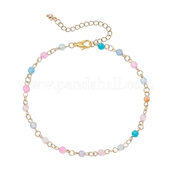304 Stainless Steel & Natural Agate(Dyed & Heated) Faceted Round Link Chain Anklets&nbsp;AJEW-AN00747-01