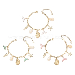 3Pcs 3 Colors Stainless Steel & Alloy Enamel Charm Bracelets&nbsp;BJEW-JB12215