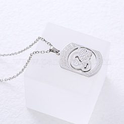 Minimalist 304 Stainless Steel Chinese Rectangle Pendant Necklaces for Women&nbsp;DC3697