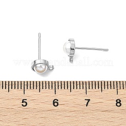 SHEGRACE Brass ABS Imitation Pearl Half Round Stud Earring Findings&nbsp;XGR0101P-118P