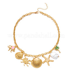 Ocean Alloy Enamel & Imitation Pearl Starfish Shell Shape Multi-Pendant Necklaces for Women&nbsp;WG6FD21-01