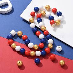 160 Pcs 4 Colors 4 July American Independence Day Painted Natural Wood Round Beads&nbsp;WOOD-LS0001-01A