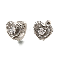 Heart Brass Micro Pave Clear Cubic Zirconia Hoop Earrings&nbsp;EJEW-Z121-05P
