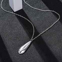 304 Stainless Steel Teardrop Pendant Cable Chain Necklaces for Women&nbsp;NJEW-A038-01P