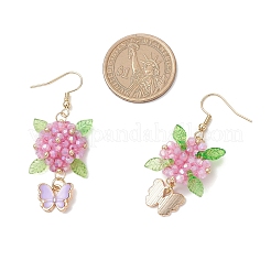 304 Stainless Steel Flower with Butterfly Dangle Earrings&nbsp;EJEW-MZ00455-05