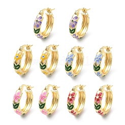 Brass Enamel Hoop Earrings for Women&nbsp;EJEW-A168-02G