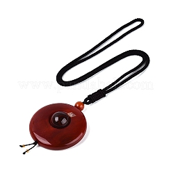 Adjustable Natural Agate Flat Round Pendant Necklaces&nbsp;NJEW-Q350-01B