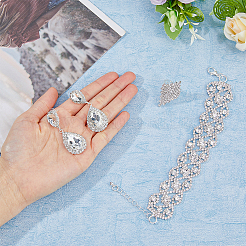 Crystal Rhinestone Teardrop Dangle Stud Earrings & Chain Bracelet & Rhombus Adjustable Ring&nbsp;SJEW-FI0001-19