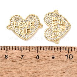 Brass Micro Pave Clear Cubic Zirconia Heart with Word Love Me Links Connector Charms&nbsp;KK-K408-60G