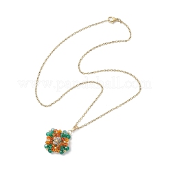 3Pcs 3 Colors Glass Seed Beaded Clover Pendant 304 Stainless Steel Cable Chain Necklaces for Women&nbsp;NJEW-MZ00128